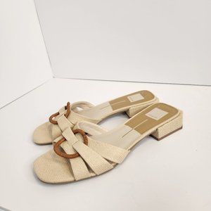 Dolce Vita Raffia Woven Slip On Open Square Toe Kitten Heel Shoes Size 10 Boho